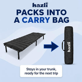 hazli collapsed platform in carry bag demonstrating compact trunk storage