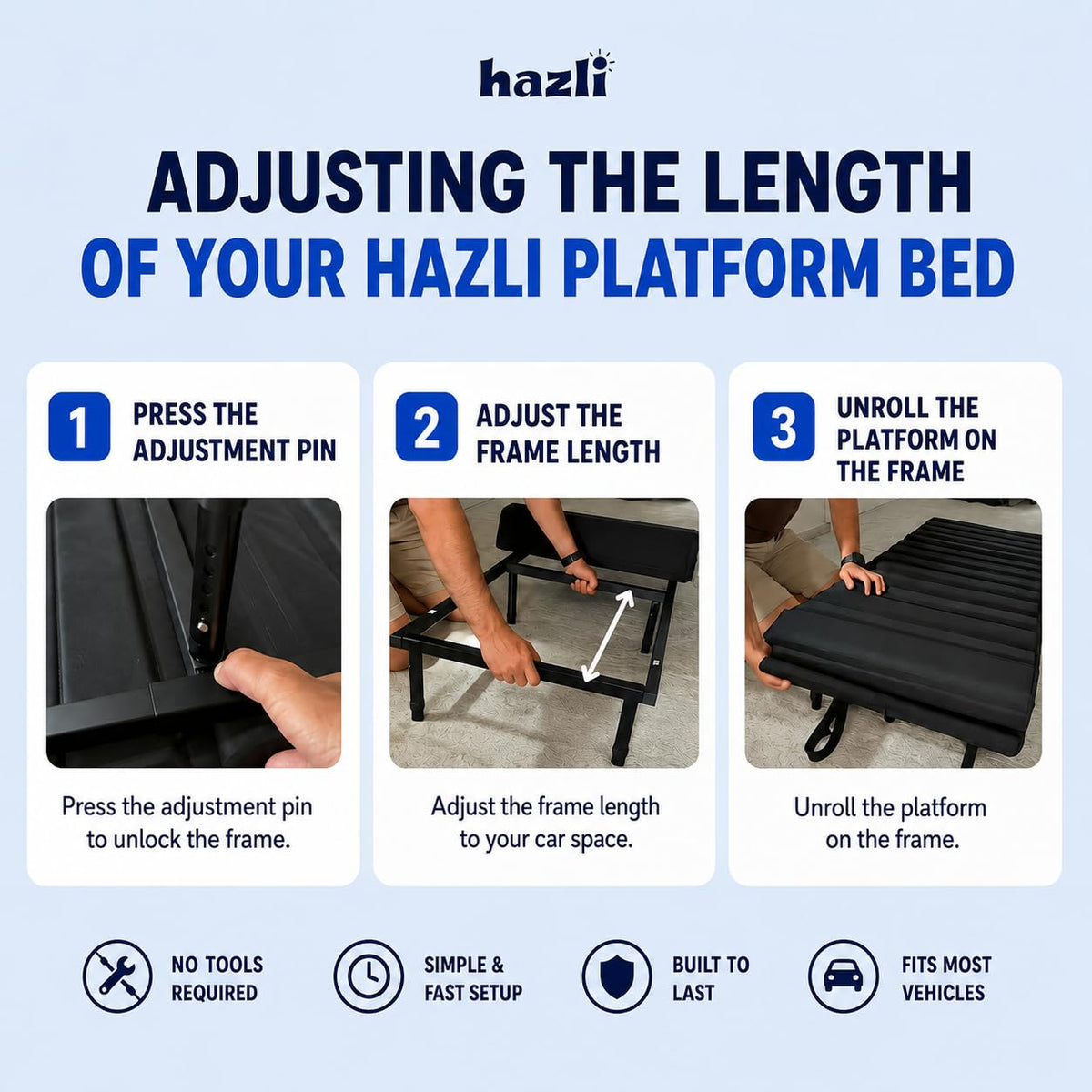 hazli platform fully extended in SUV maximizing usable sleeping length