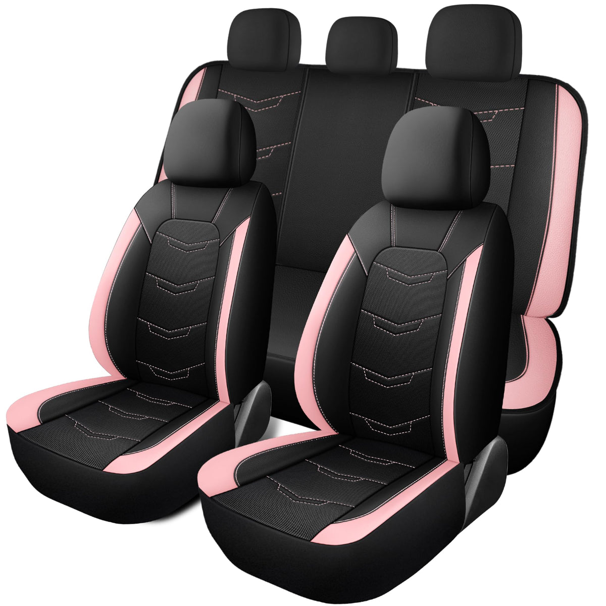 HChengkikz front seat cover full view showing sporty black and pink and refreshed interior