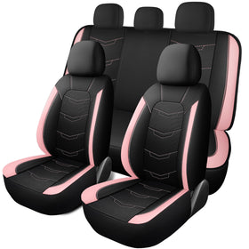 HChengkikz front seat cover full view showing sporty black and pink and refreshed interior