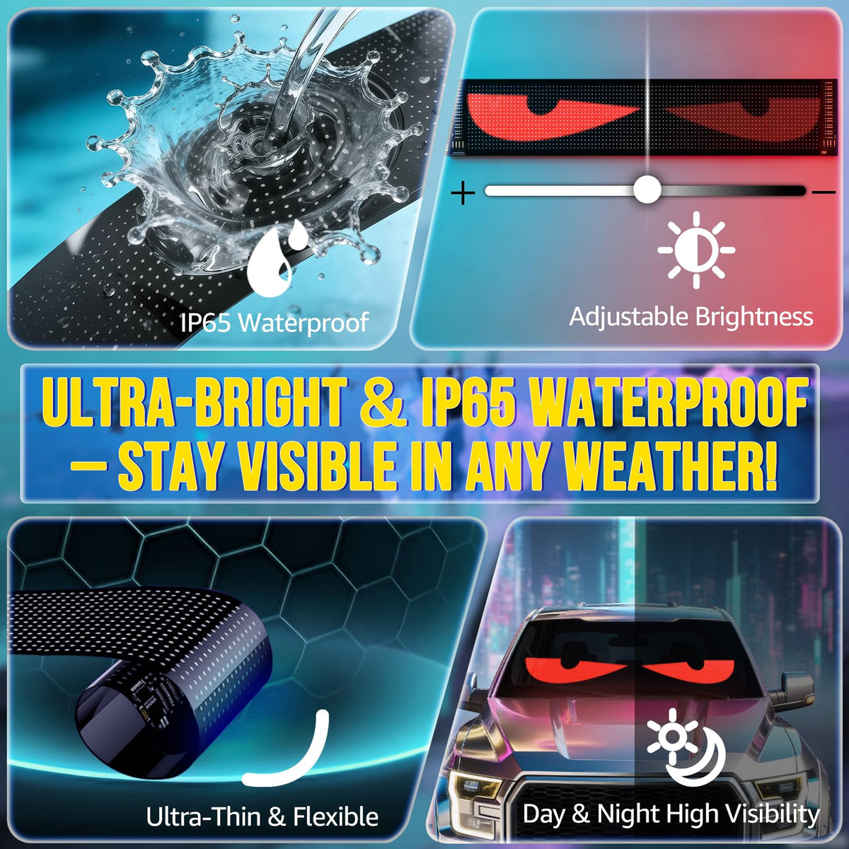 HCYHNB in-use at night on vehicle delivering bright, anti-glare messaging for safer visibility