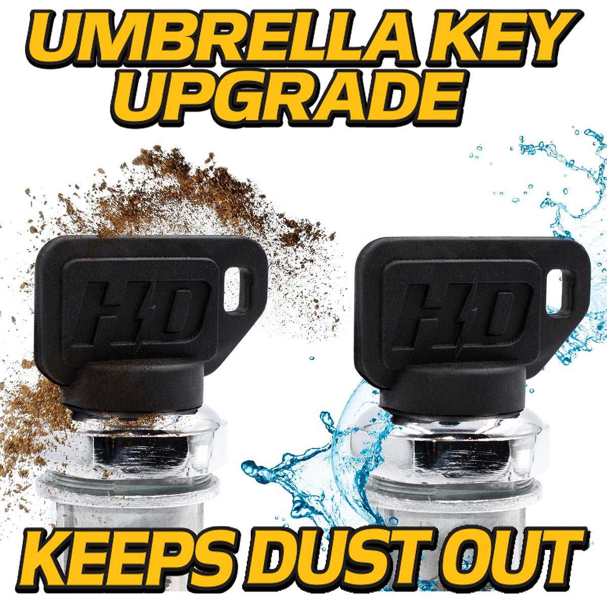 HD Switch umbrella key close-up showing soft-grip cap that seals out moisture