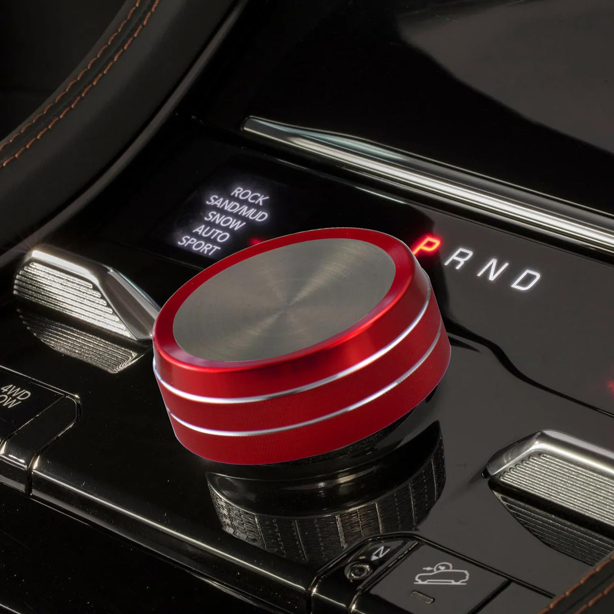 HDUFC red start button ring top view highlighting precision fit and premium metal look