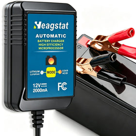 Heagstat front view showing compact charger and branding, reliable home charging