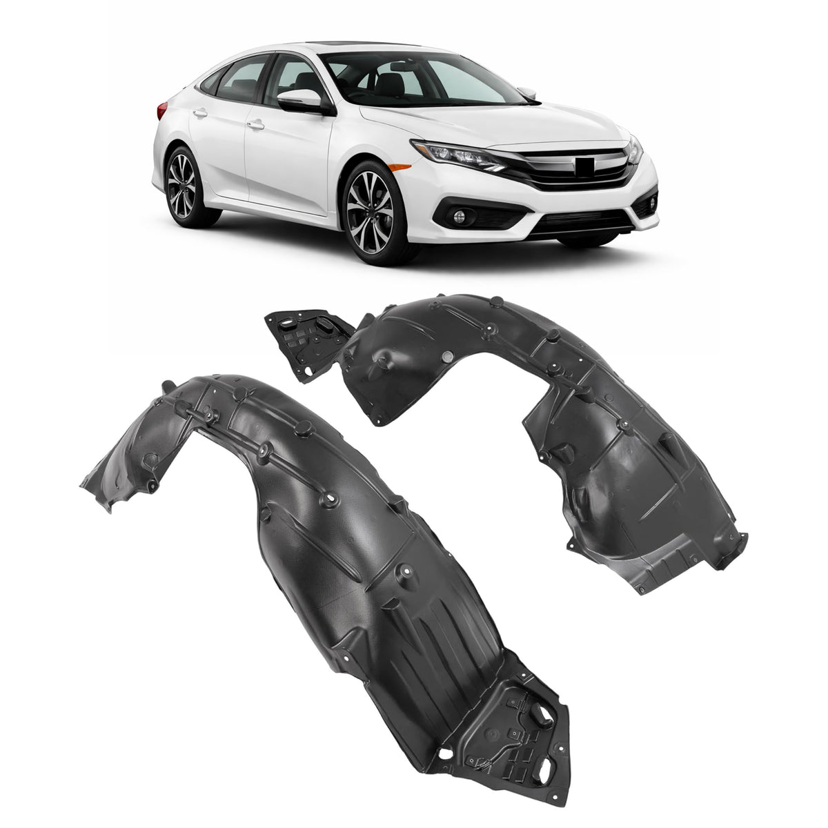 HECASA front inner fender liner front view showing fit and protection