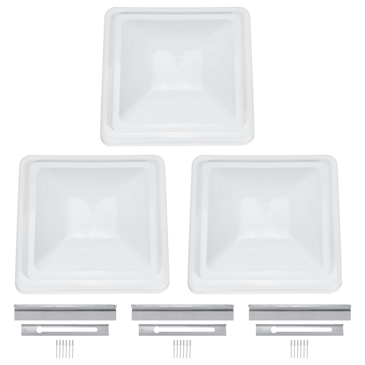 HECASA front view of three white vent covers showing clean fit and protection