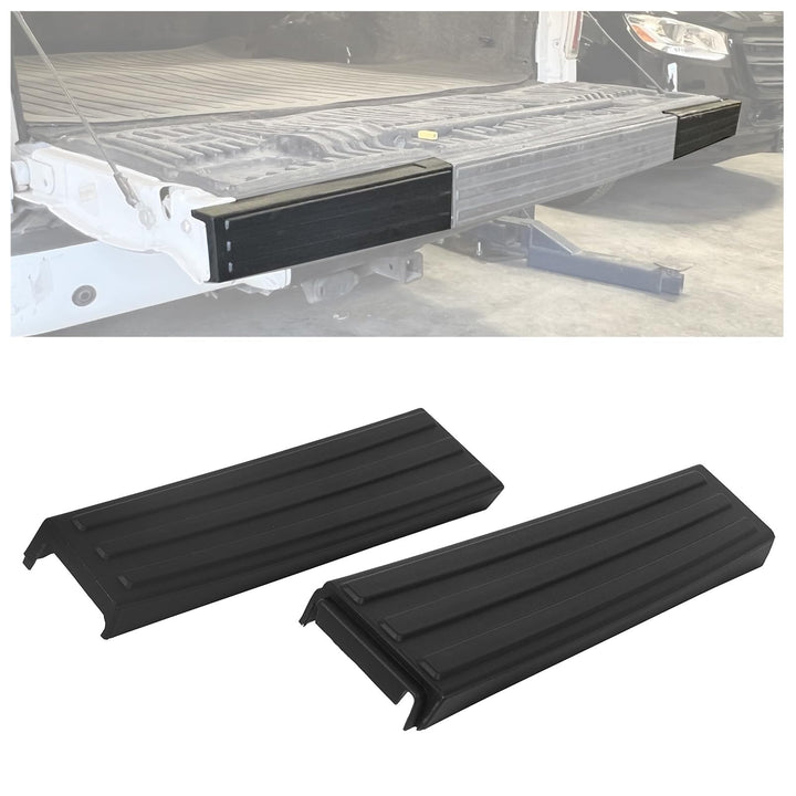 HECASA front view of tailgate molding covers showing sleek black finish and fit