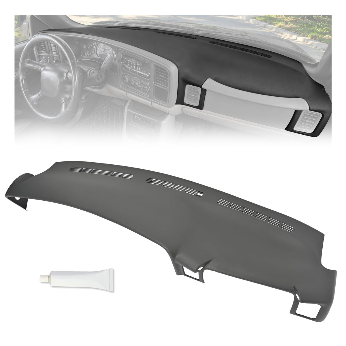 HECASA front view dark grey dashboard cap showing clean OEM look and protection