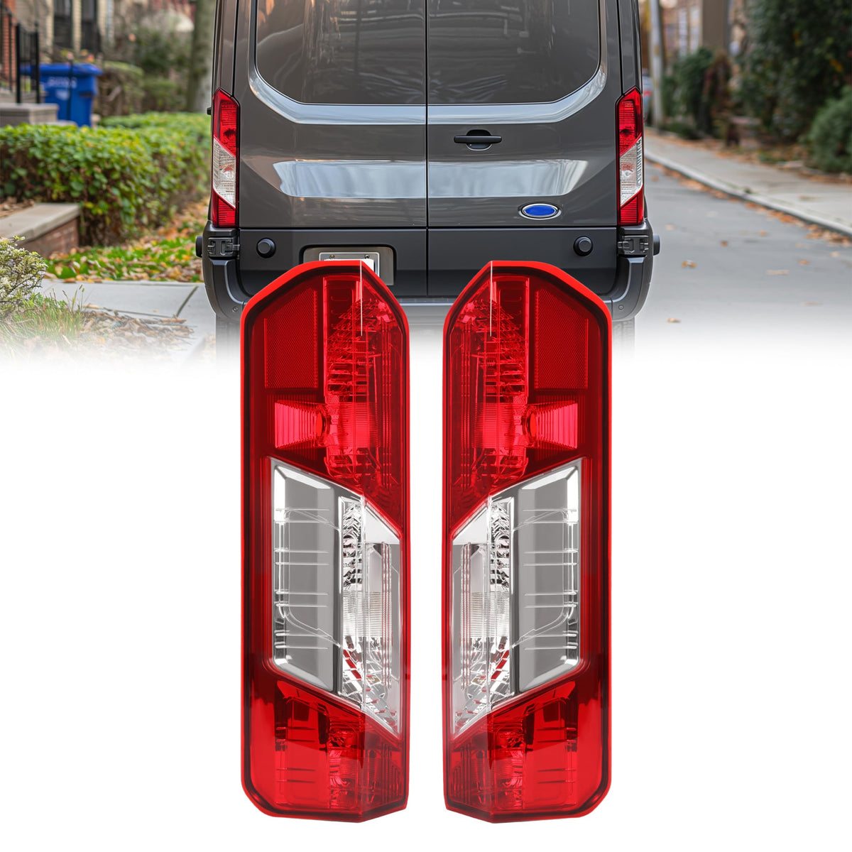 HECASA front view tail lights showing fit and refreshed look for Transit