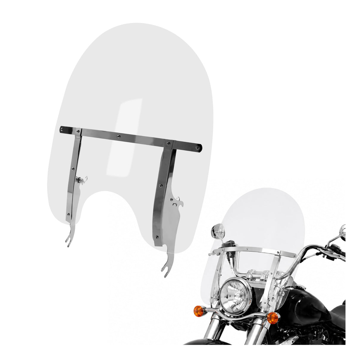HECASA front view windshield showing full coverage and classic styling benefit