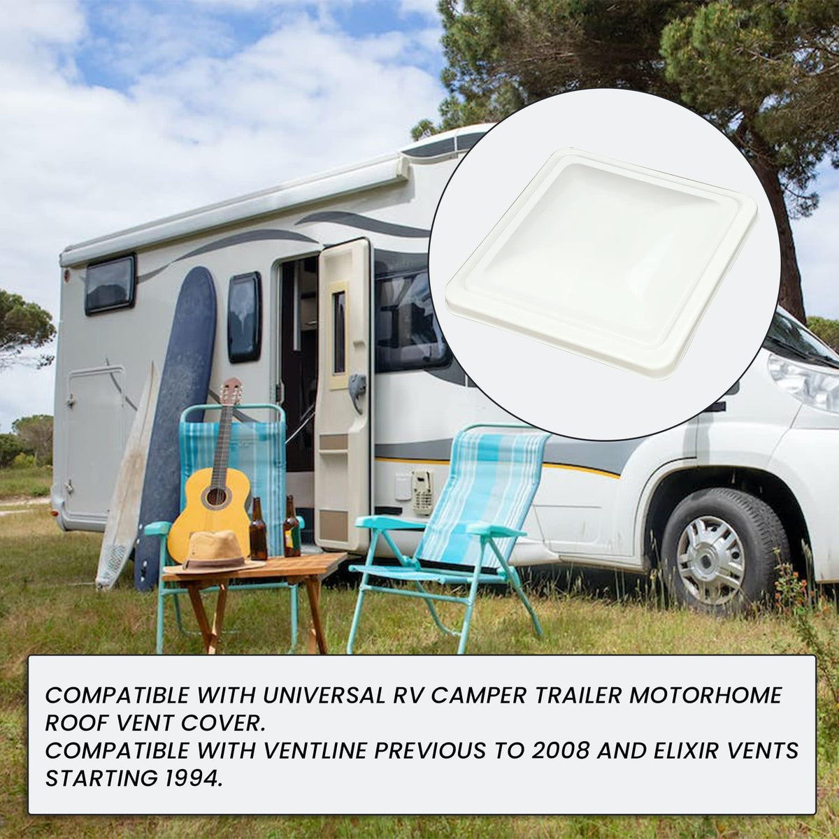 HECASA vent cover on camper roof in campground showing enhanced interior protection