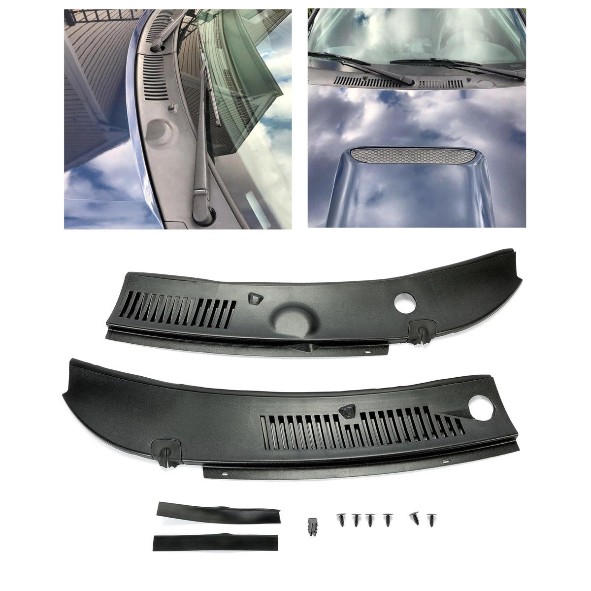 HECASA front packaging showing both wiper cowl covers and kit contents for fit certainty