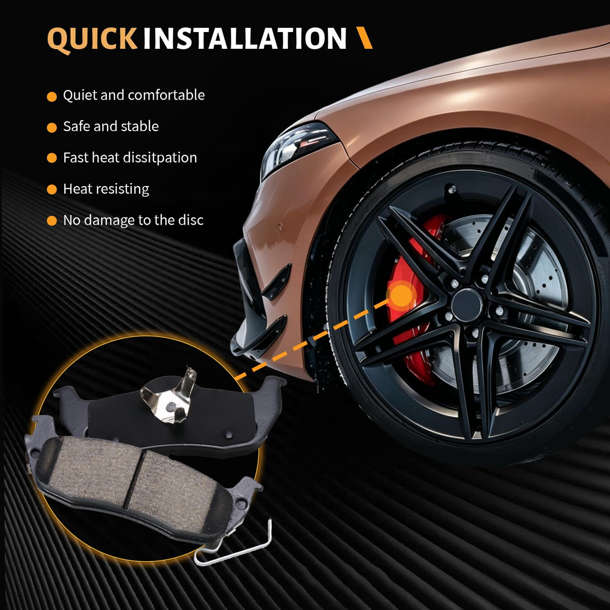 HECHENQICHE kit box with pads and inserts showing complete parts and included warranty information