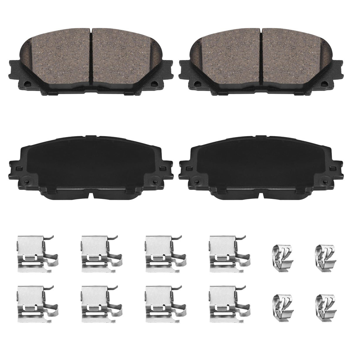 HECHENQICHE D1184 front pad kit packaging showing contents and fitment benefits