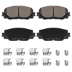 HECHENQICHE D1184 front pad kit packaging showing contents and fitment benefits