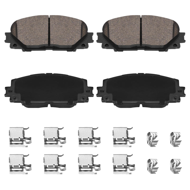 HECHENQICHE D1184 front pad kit packaging showing contents and fitment benefits
