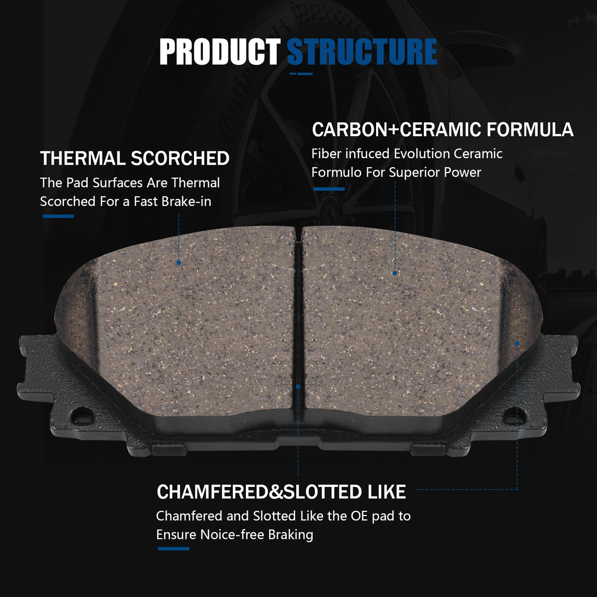 HECHENQICHE close-up of pad front face highlighting ceramic texture for consistent braking