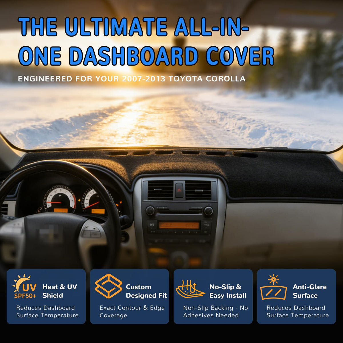 HEDAQI installed dash cover from driver seat, reduces windshield glare