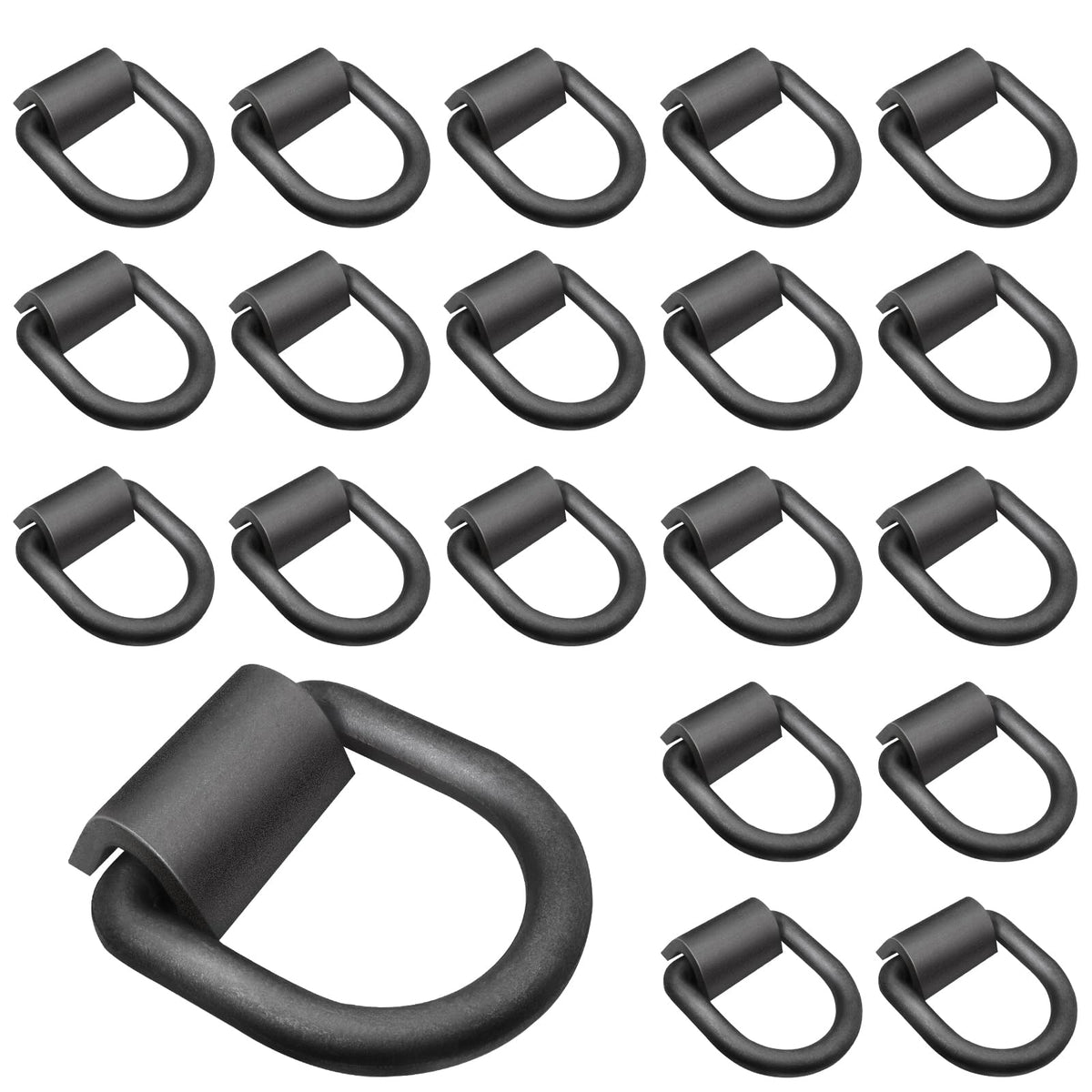 Hedday front view of 12-pack D rings showing hardware and packaging benefit durability