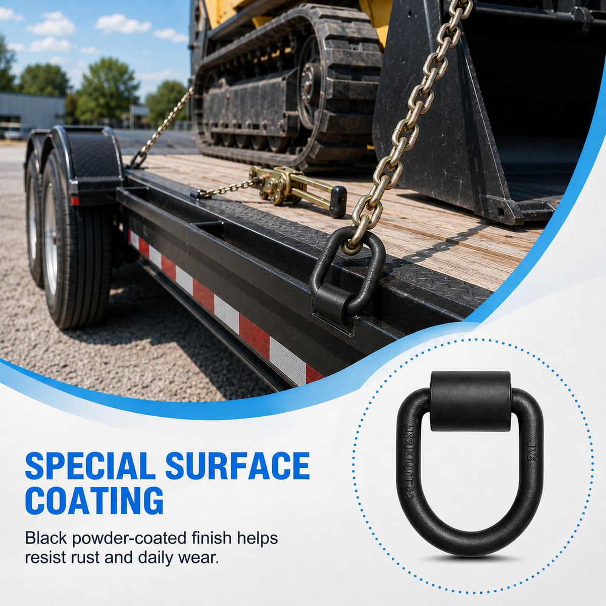 Hedday D ring being used with straps on flatbed showing load control benefit