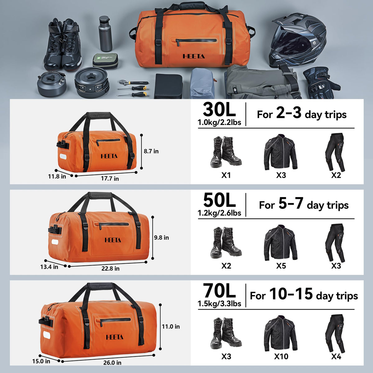 HEETA padded backpack straps shown for comfortable hands-free carry