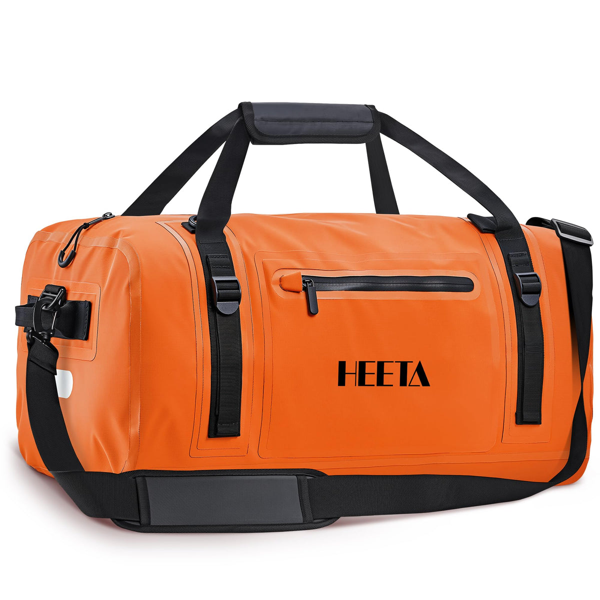HEETA front view orange 30L showing compact waterproof storage and bright visibility
