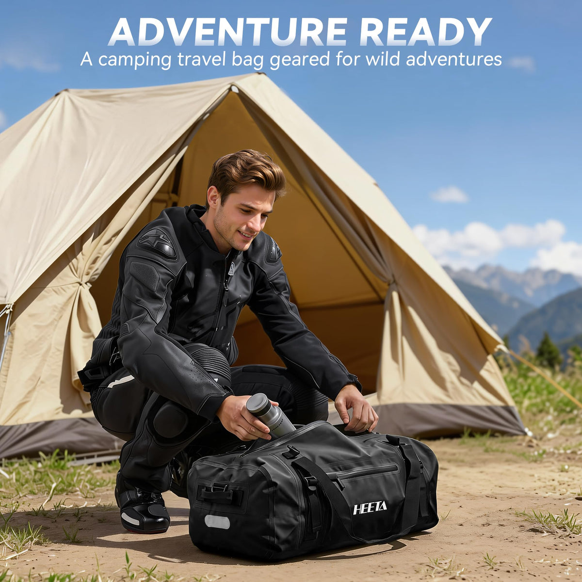 HEETA lifestyle shot roadside showing versatile travel use and weather resistance