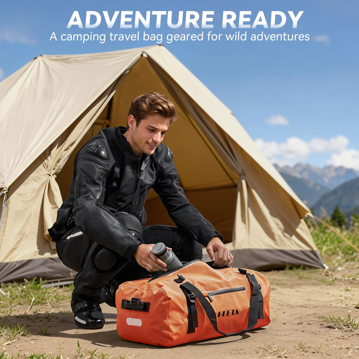 HEETA duffel in outdoor setting illustrating multipurpose travel use