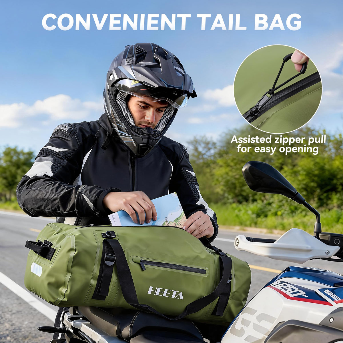 HEETA top zipper and padded handle for fast access and comfortable carry