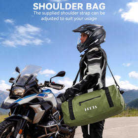 HEETA external zippered pocket with phone inside, showing quick access to essentials while riding