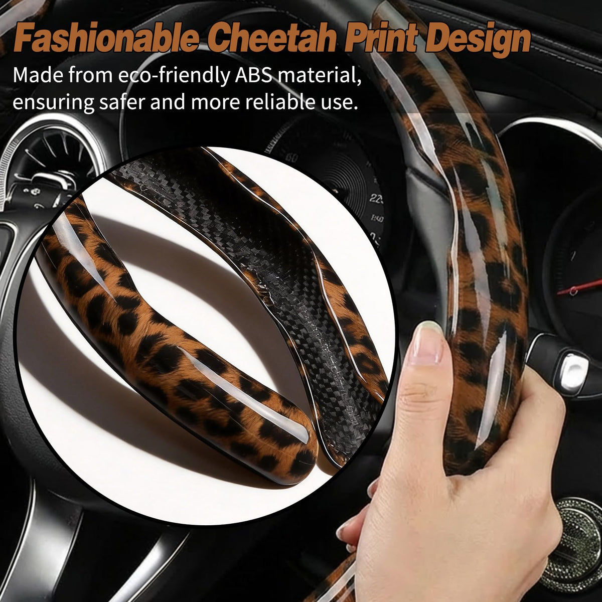HEHKJDNBY steering cover in use with hands demonstrating secure, non-slip grip