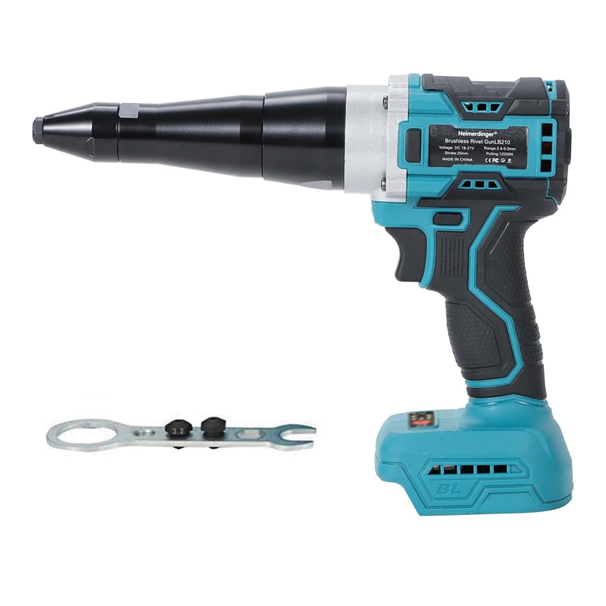 Heimerdinger rivet gun front view showing compact profile and fast setup benefit