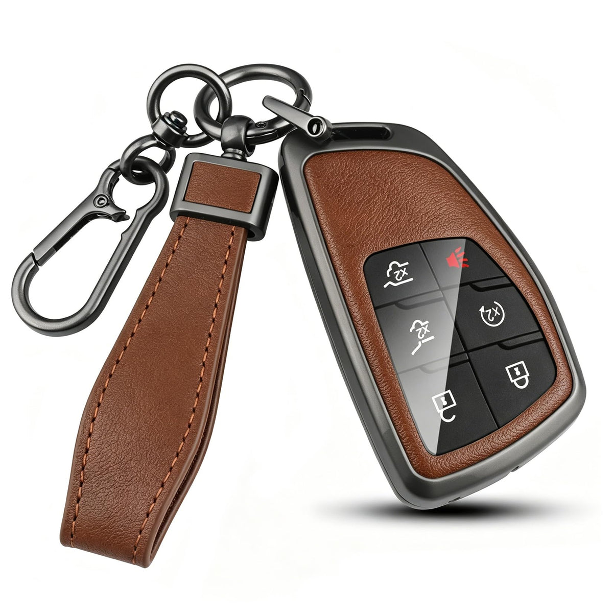 HEKBRYN front view of key fob cover showing button access and premium finish benefit