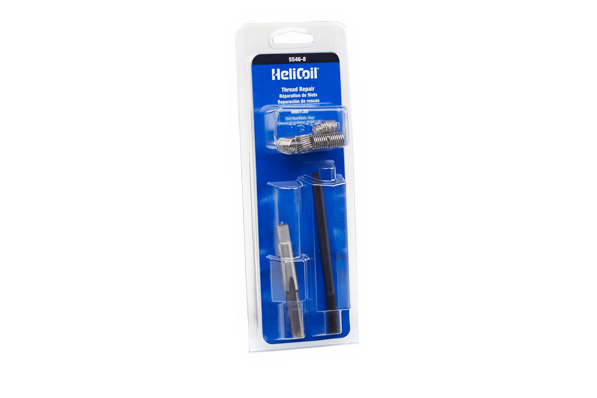 Heli-Coil front package showing M8x1.25 inserts and tools, reliable thread repair solution