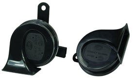 HELLA front view of black BX trumpet horn showing robust design and clear visibility benefit