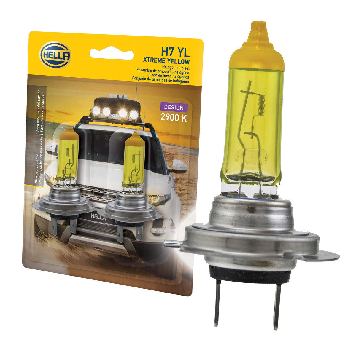 HELLA H7 YL bulb front packaging showing brand and twin pack benefit
