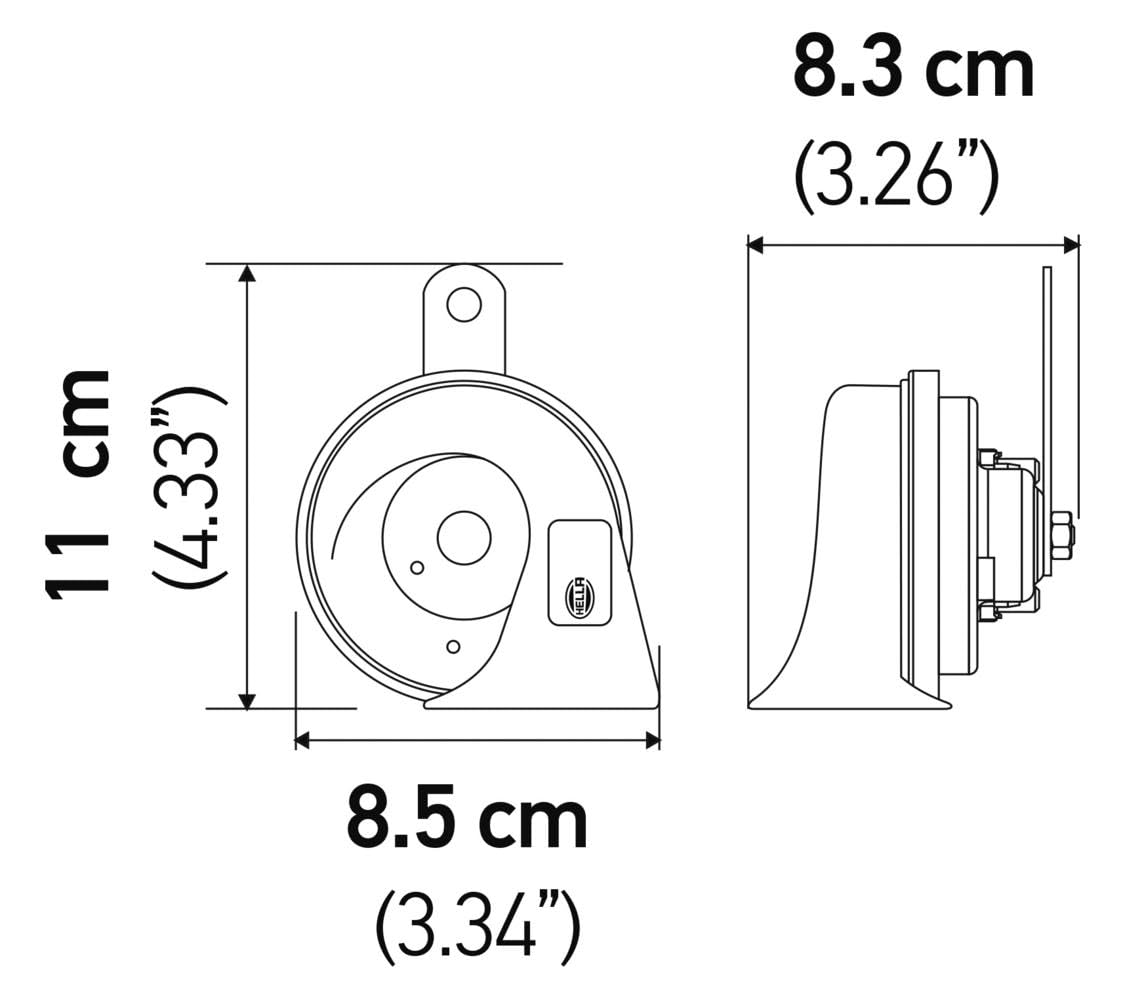 HELLA horn mounted on vehicle demonstrating universal fit and improved audibility