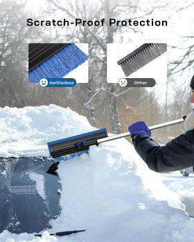 helloleiboo close-up of wide PVC bristles clearing snow without scratching paint
