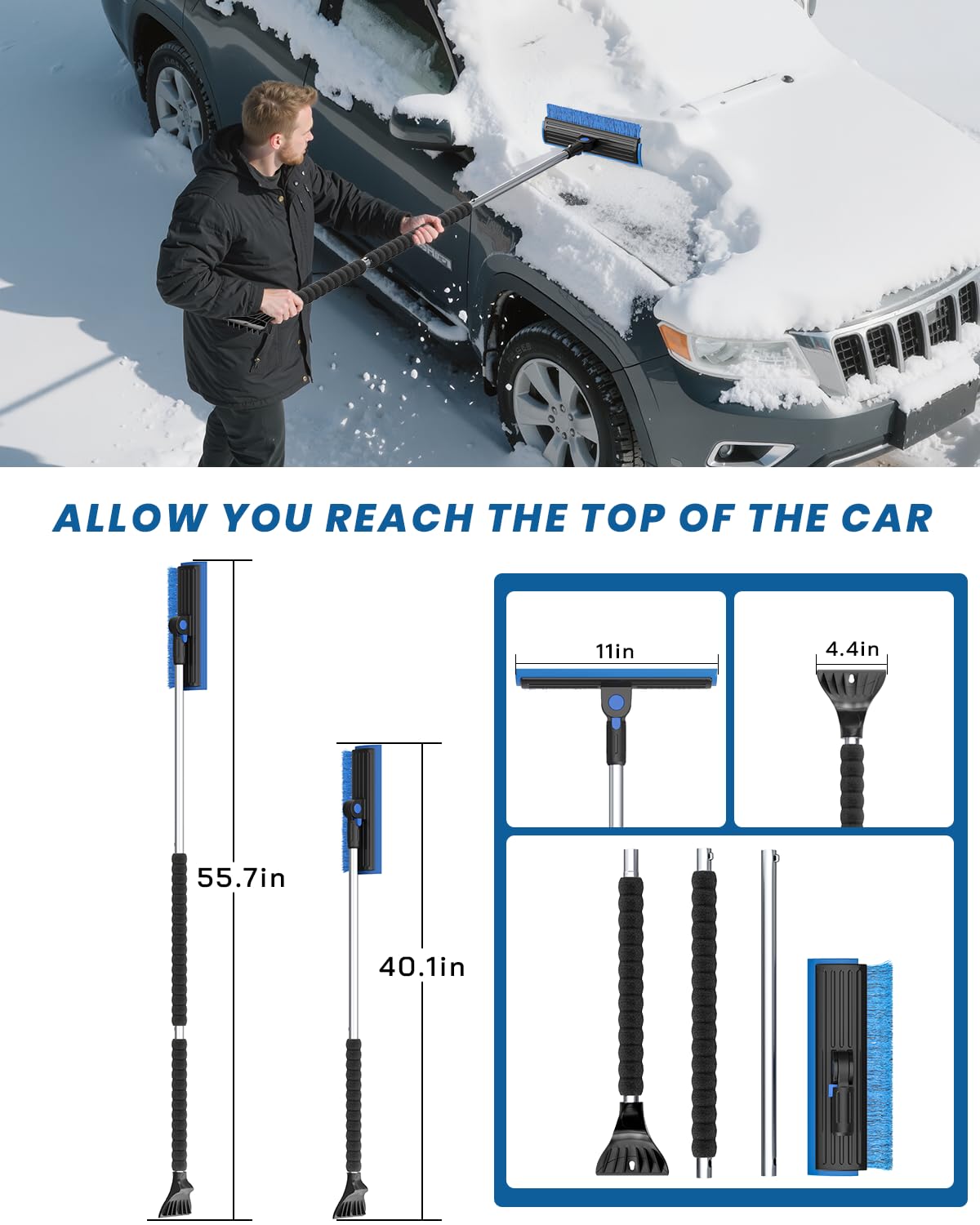 helloleiboo extended to 55.7 inches reaching SUV roof for effortless snow removal