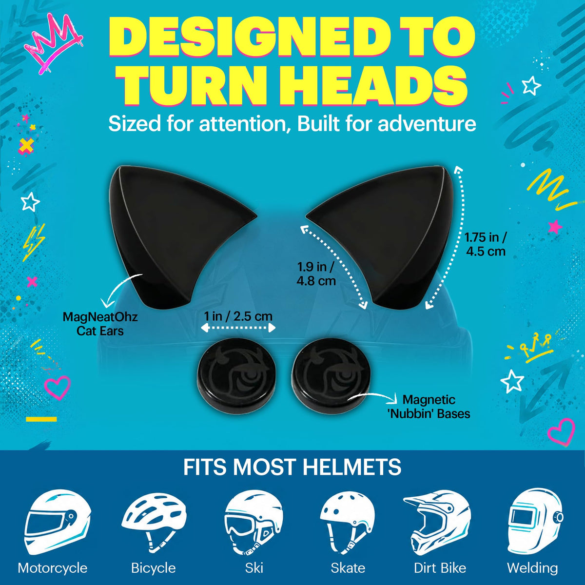 Helmet Flair cat ears installed on motorcycle helmet showing secure fit and styling benefit