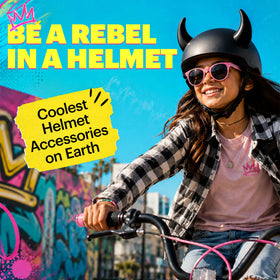 Helmet Flair horns on rider in outdoor scene adding standout flair
