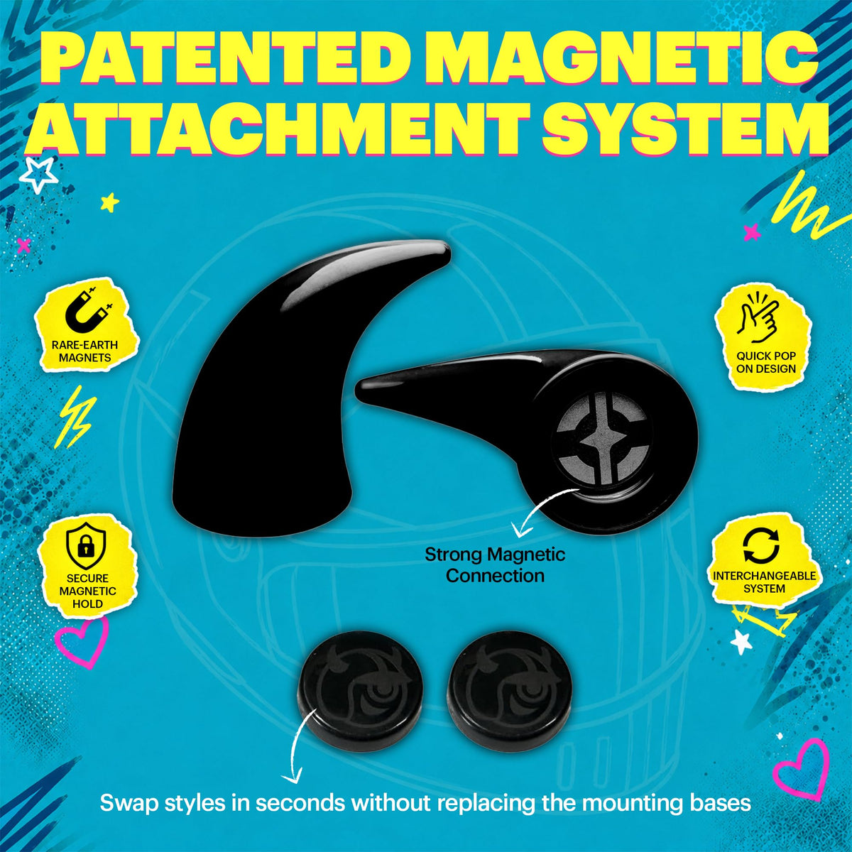 Helmet Flair magnet detail showing patented mount for easy interchange