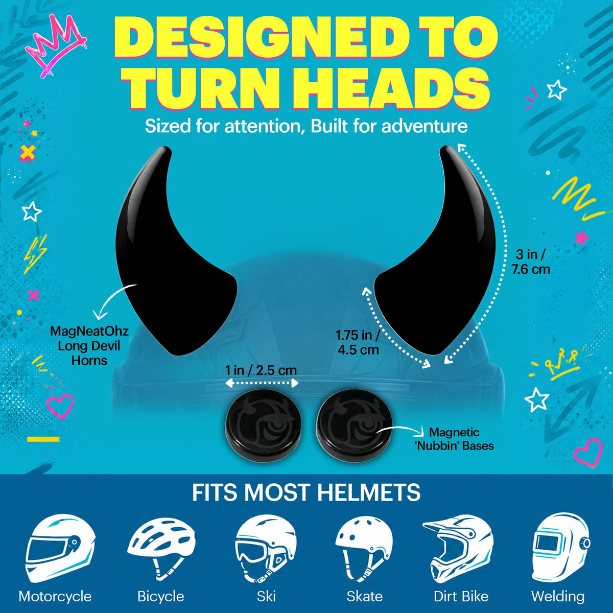 Helmet Flair devil horns mounted on motorcycle helmet demonstrating secure fit