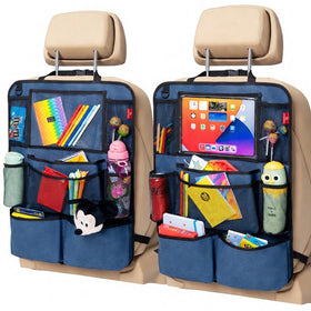 helteko front view packaged showing ocean blue kick mats and tidy pockets benefit