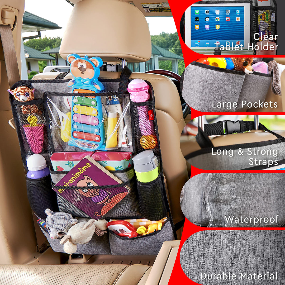 Helteko installed on backseat showing tidy cabin and protected seat backs benefit