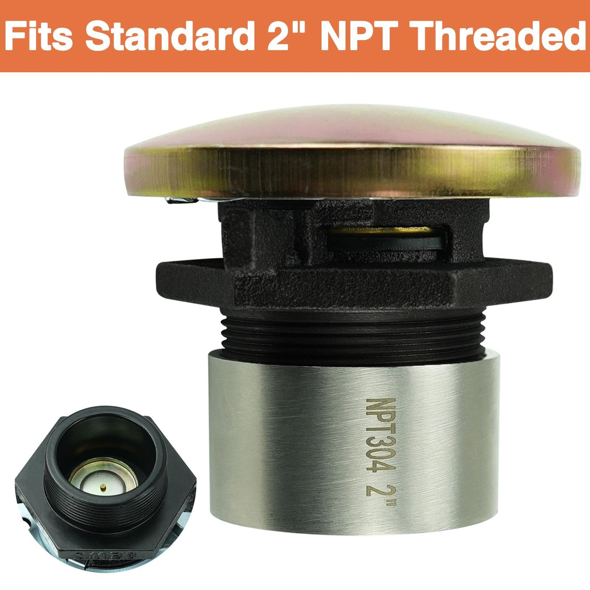 HEMRUNK close-up of 2" NPT threaded iron base for durable seal