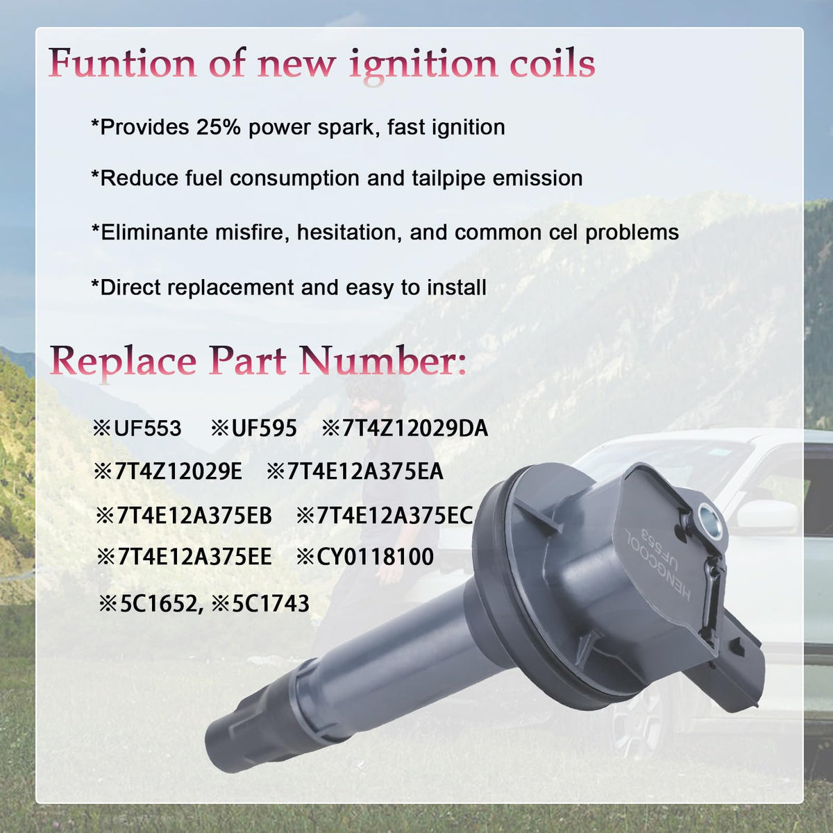 HENGCOOL iridium spark plug close-up highlighting precision tip for reliable ignition