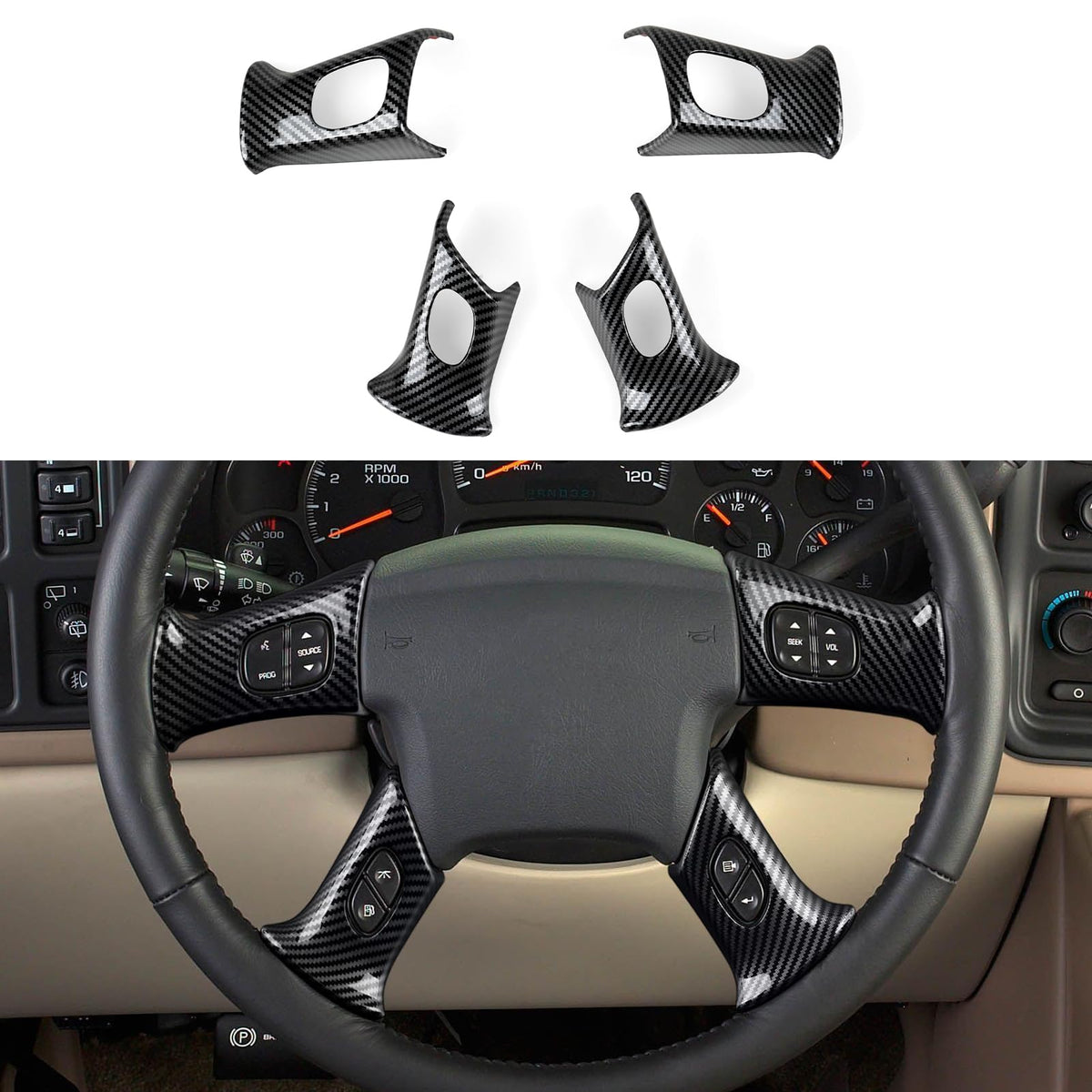 HENGYUESHANG front packaging showing four carbon-style ABS trim covers and contents benefit