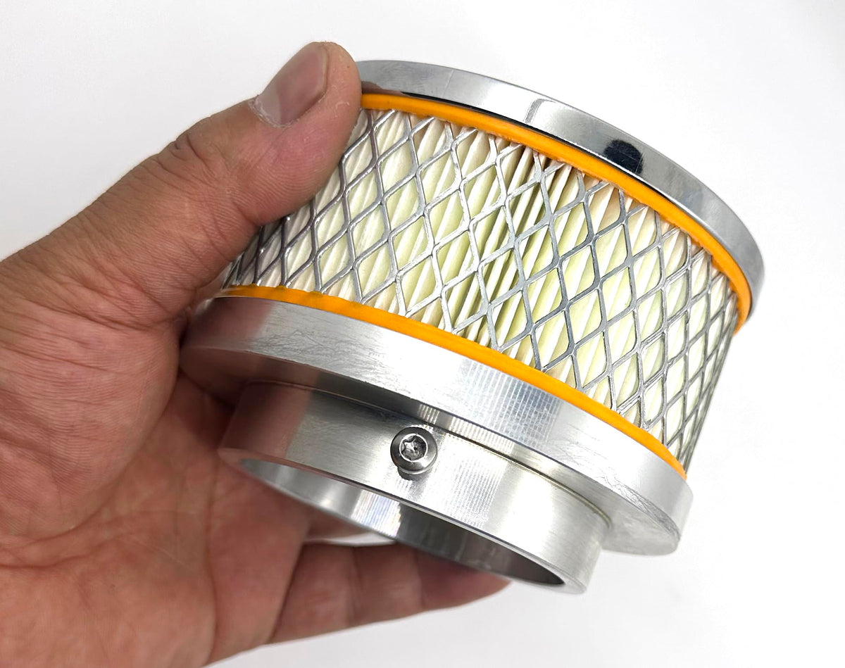 HENKYO air cleaner beside ruler showing 4x2 dimensions for space-saving benefit
