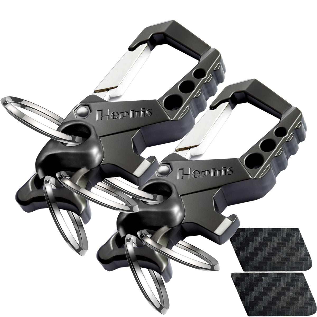 Hephis front view of black keychain showing compact organizer and durability